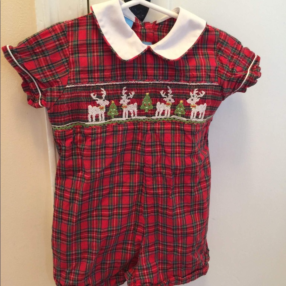Smocked short sleeve Christmas plaid outfit 9m